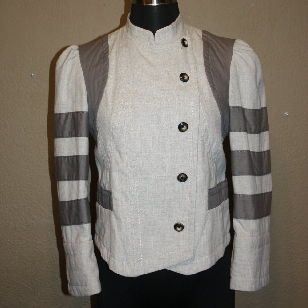 MARC BY MARC JACOBS PEACOAT CROPPED JACKET TWO-TONE GRAY STRIPES - MEDIUM 2 4
